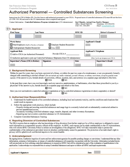 CS Form B - Authorized Personnel Screening | Environment, Health And Safety